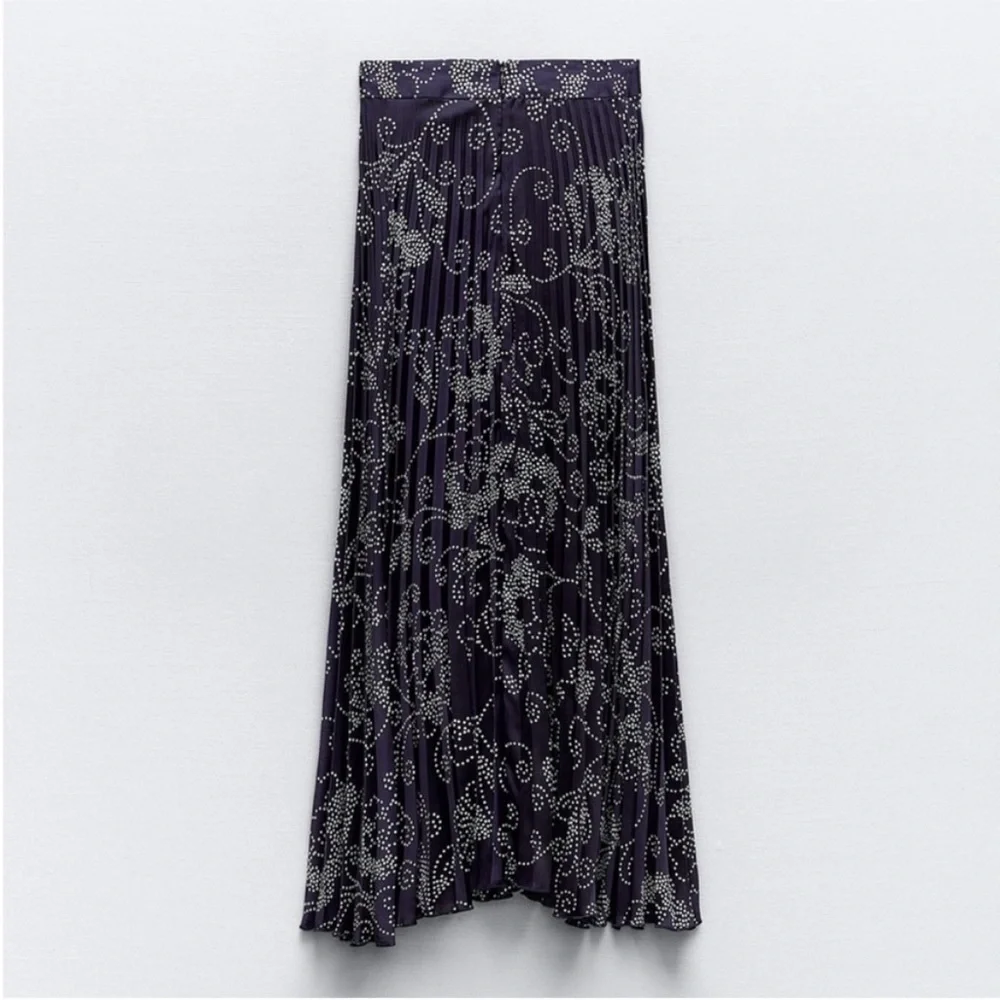 Zara, Navy/white, Printed pleated midi skirt, Medium